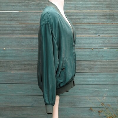 Mens Vintage Pierre Sangan Green Silk Mod Bomber 90s Jacket L