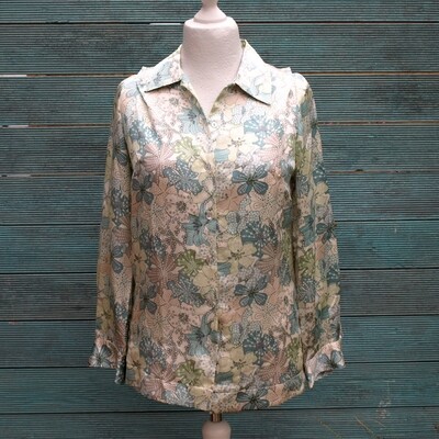Ladies Cotswold Collections Blue Green Silk Shirt Blouse 10