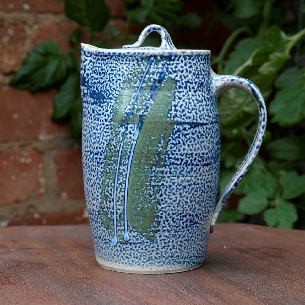 Blue Salt Glaze Stoneware Studio Pottery Coffee Pot by Mirka Golden-Hann