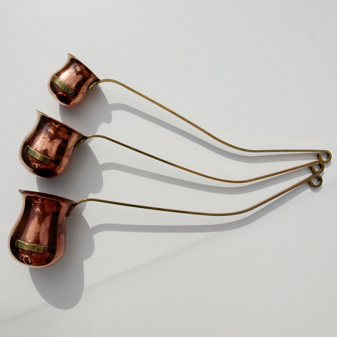 Trio of Vintage Copper & Brass Alcohol Measure Ladles
