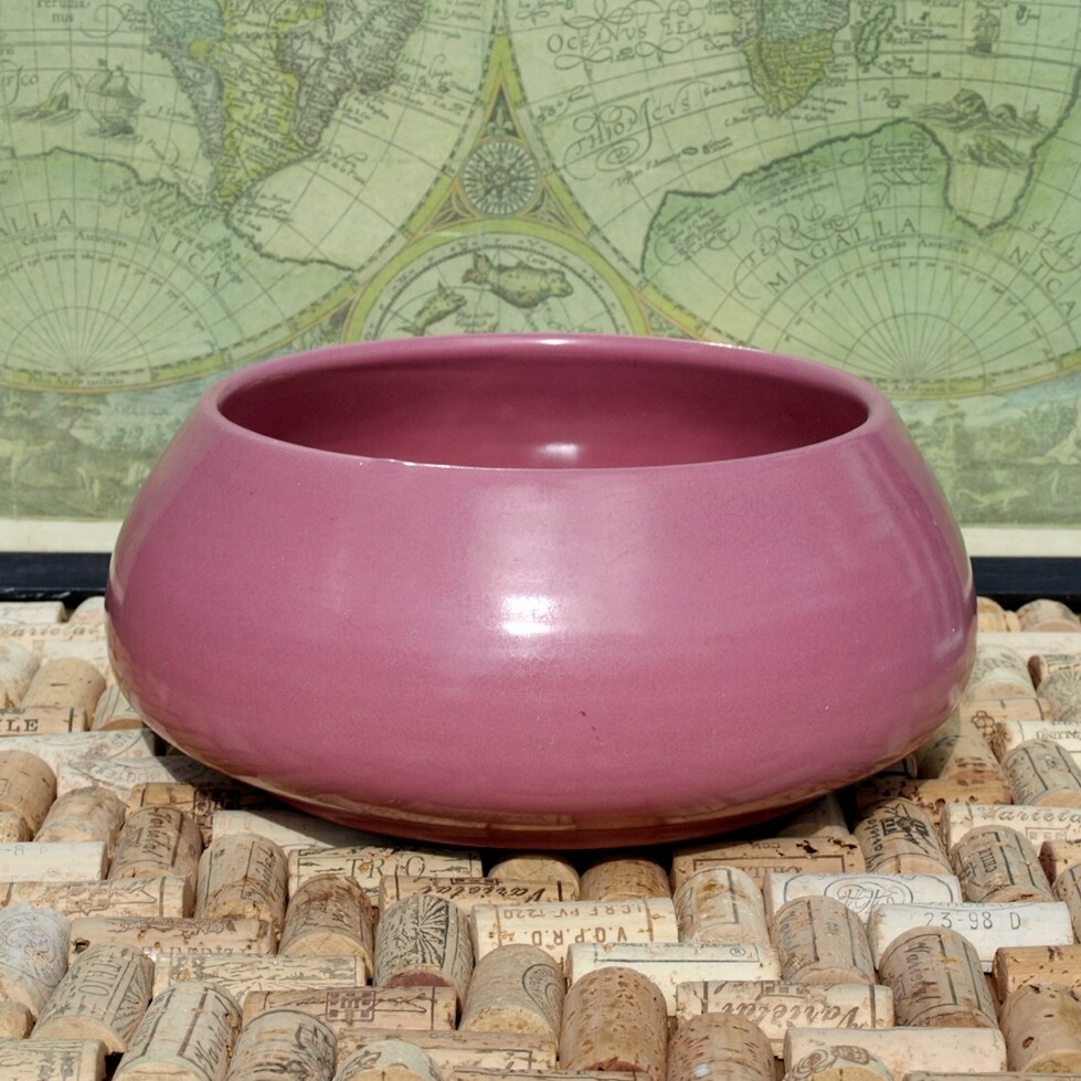 Antique English Round Dusky Pink Stoneware Fruit Bowl