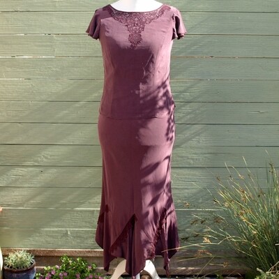 Ladies Purple Silk Top & Skirt by Laura Ashley 10-12