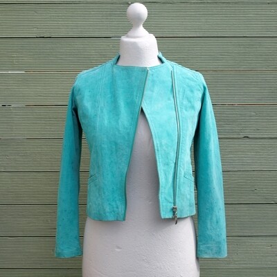 Girl's Barneys Originals Turquoise Suede Biker Jacket 11yrs