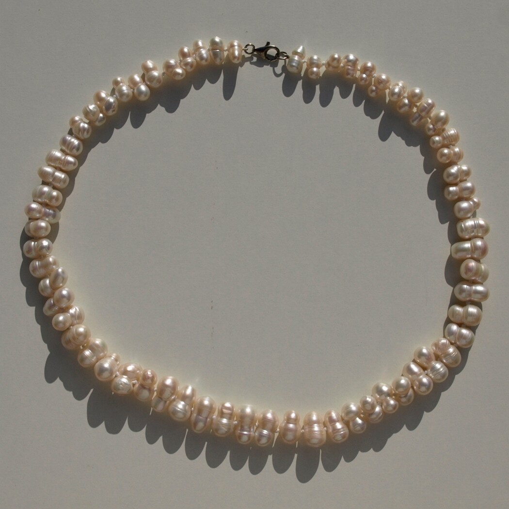Ladies Chunky Double Pearl Necklace + 925 Silver Clasp + Box