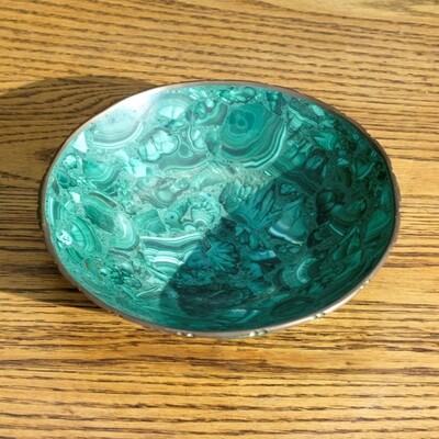 Handmade Green Malachite Mosaic & Copper Bowl
