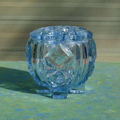 Vintage Art Deco Bagley Lavender Blue Glass Posy Vase & Frog