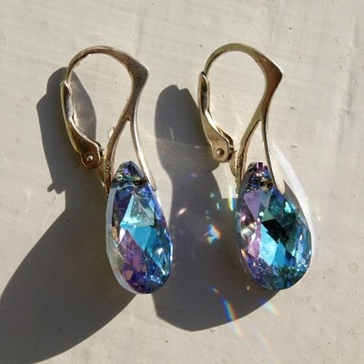 Ladies Solid Silver & Peacock Swarovski Dangle Earrings MkGallery