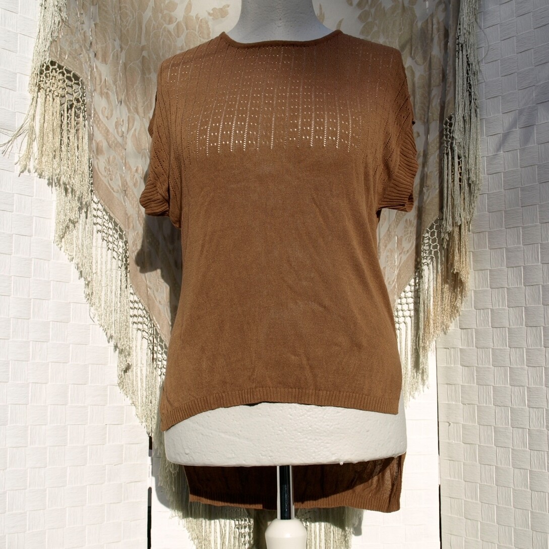Ladies Louise Orop Fine Knitted Caramel Top S/M
