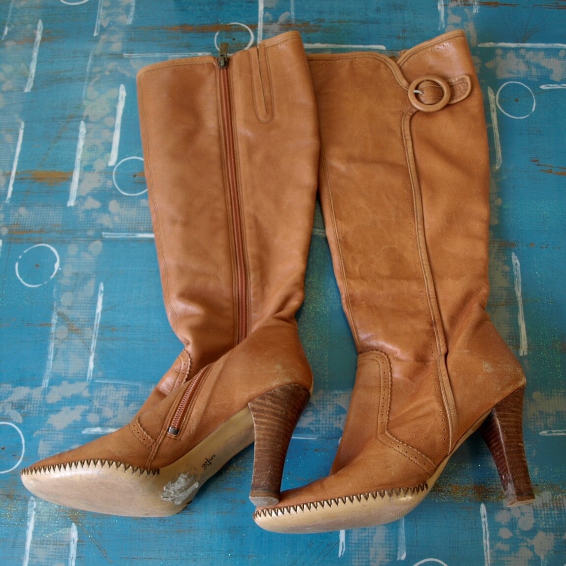 Ladies High Heel Tan Leather Next Boots Size 5 Wide Fit