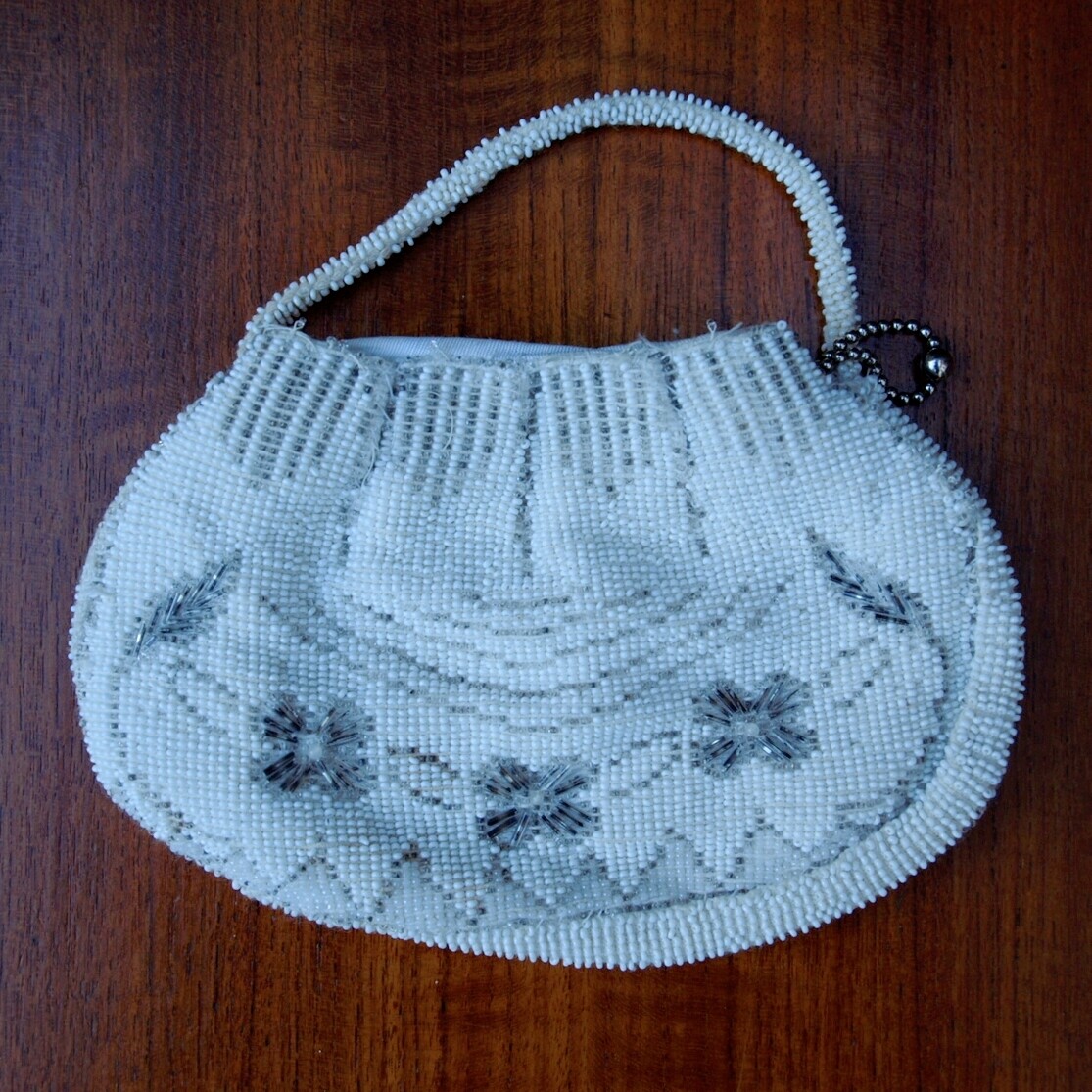 Small Antique 1920s White Beaded Evening Bag