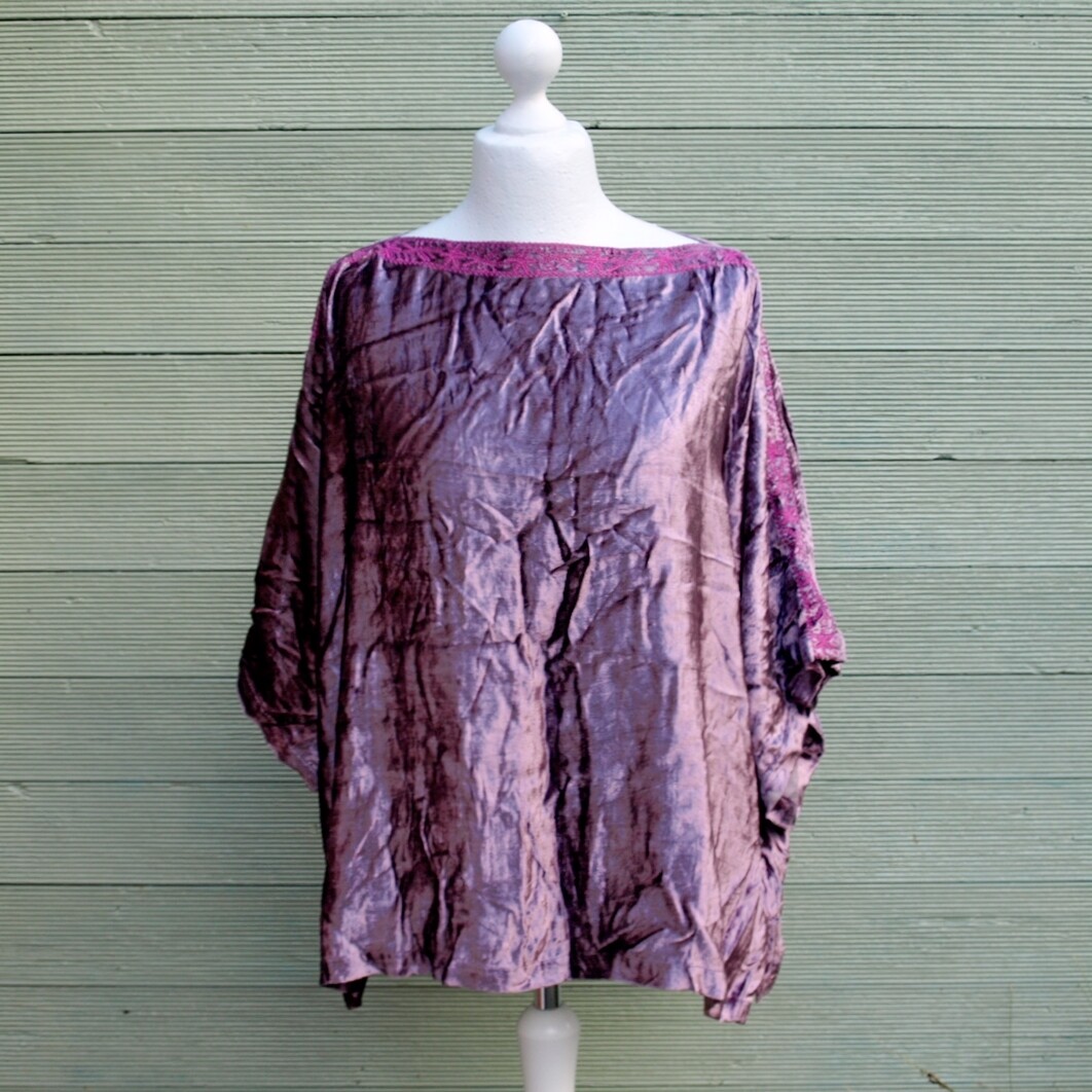 Hippy Lilac Velvet Grecian Tunic Blouse L-XL