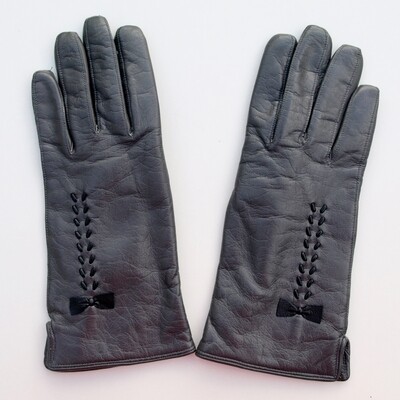 Ladies Vintage Grey Leather Gloves Small