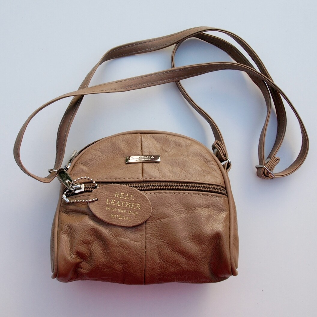 Lorenz Ladies Small Beige Leather Crossbody Bag