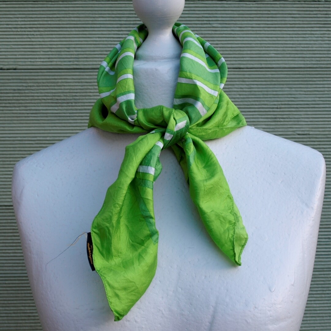 Vintage Stripey Lime Green Silk Square Scarf by Bayer