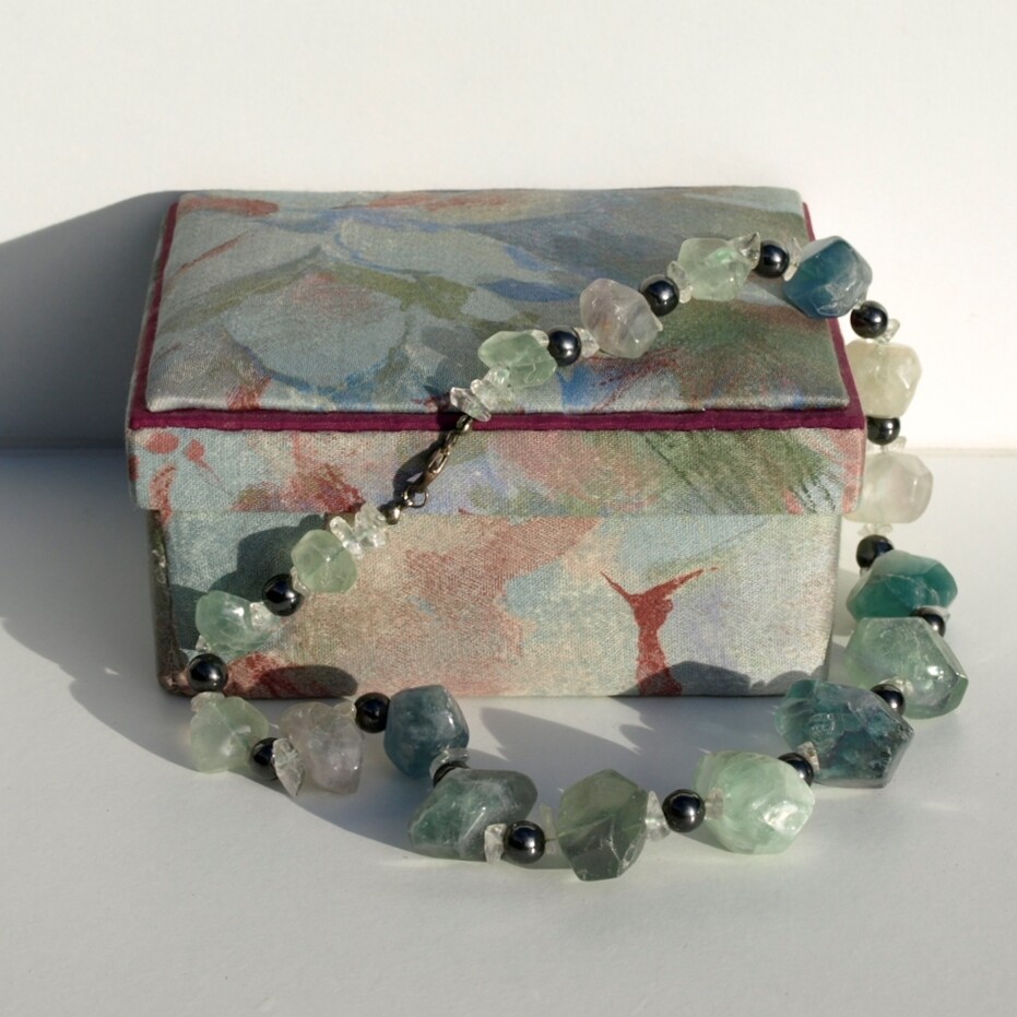 Chunky Fluorite & Hematite Necklace + Handmade Box