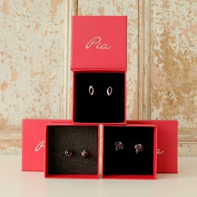 Three Pairs of Solid Silver &amp; Amethyst Stud Earrings by Pia