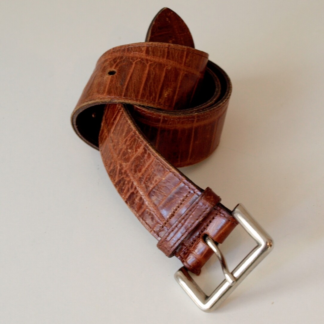 Ladies Vintage Jaeger Conker Brown Croc Leather Belt 28"