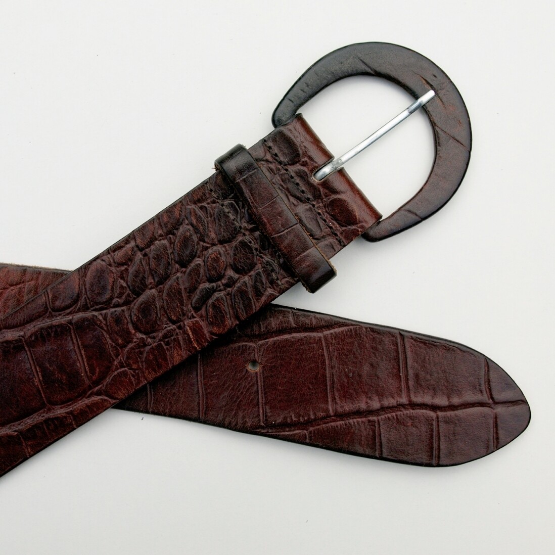 Ladies Laura Ashley Brown Croc Leather Belt Size 12-14