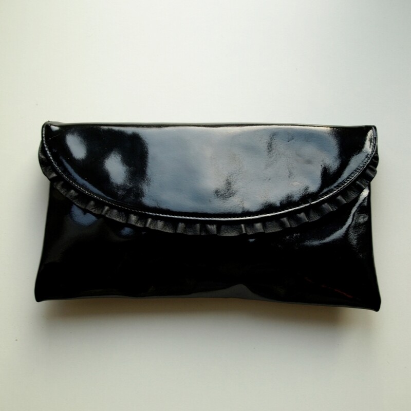 Ladies Vintage Jane Shilton Black Patent Leather Clutch Bag