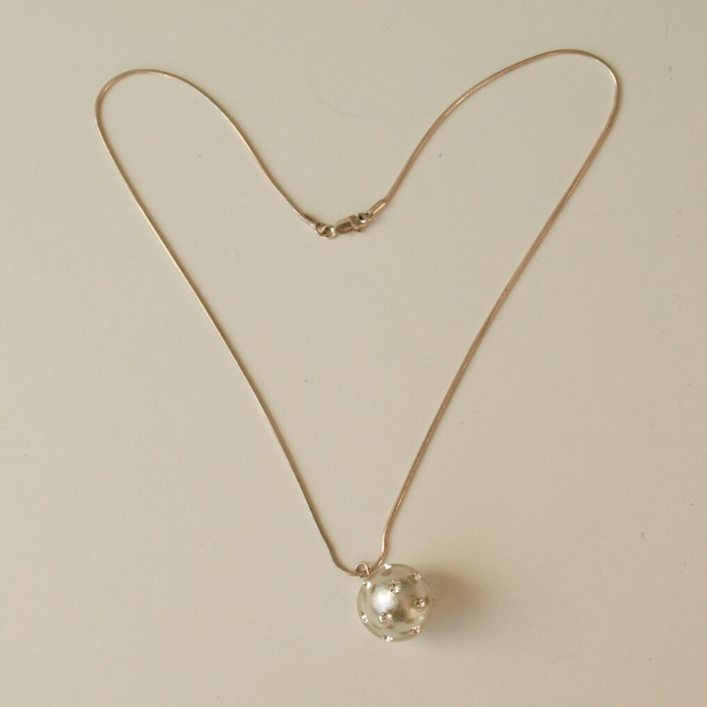Ladies Solid Silver & Crystal Ball Necklace