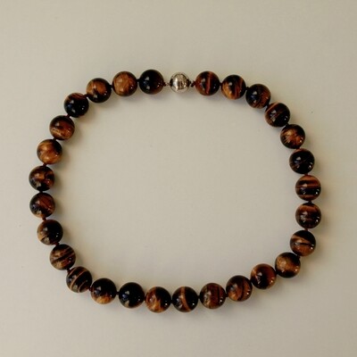 Chunky & Heavy Solid Silver & Tiger's Eye Ball Necklace