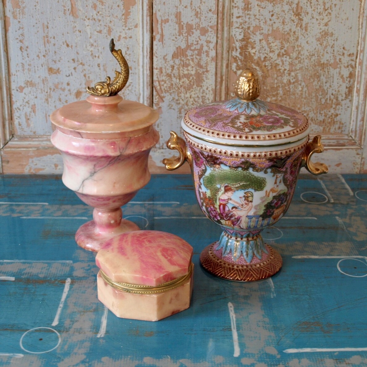 Three Decorative Vintage Pots - Alabaster & China