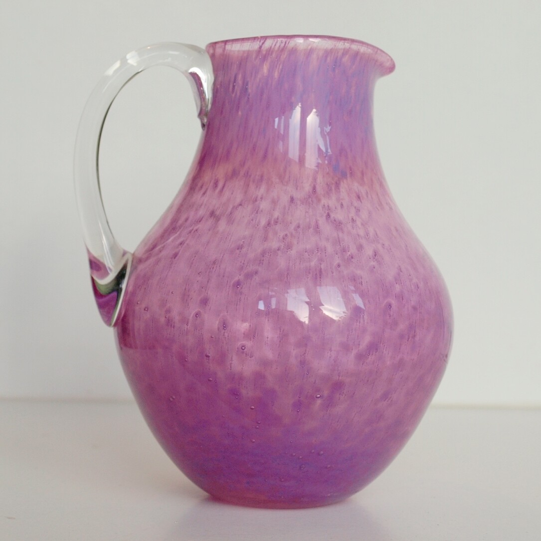 Vintage Hand Blown Pink Bubbly Glass Jug