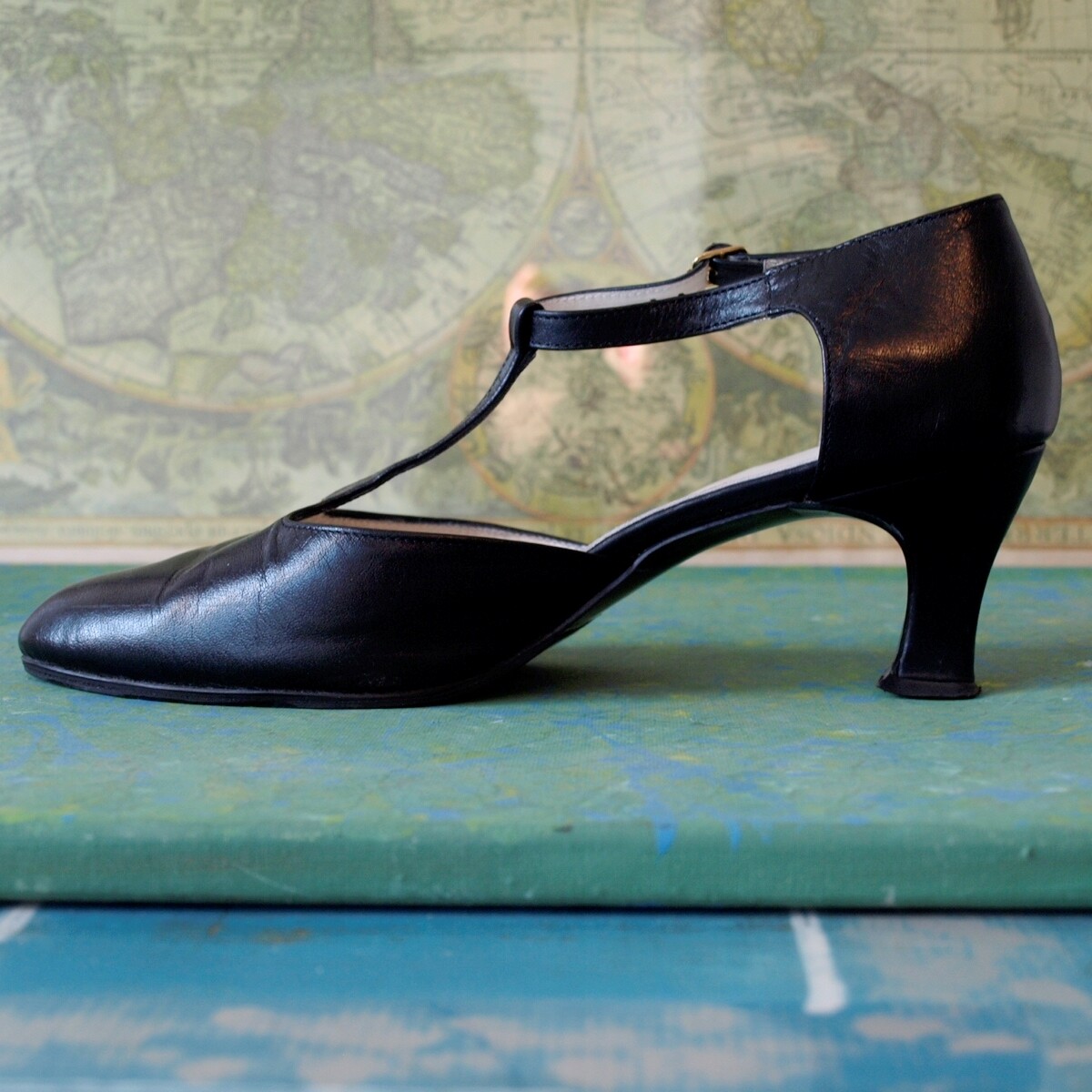 Vintage 20s Style Timpson Ladies Black Heeled Shoes