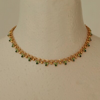 Ladies or Teen Girl's Vintage Green Rhinestone Goldtone Necklace