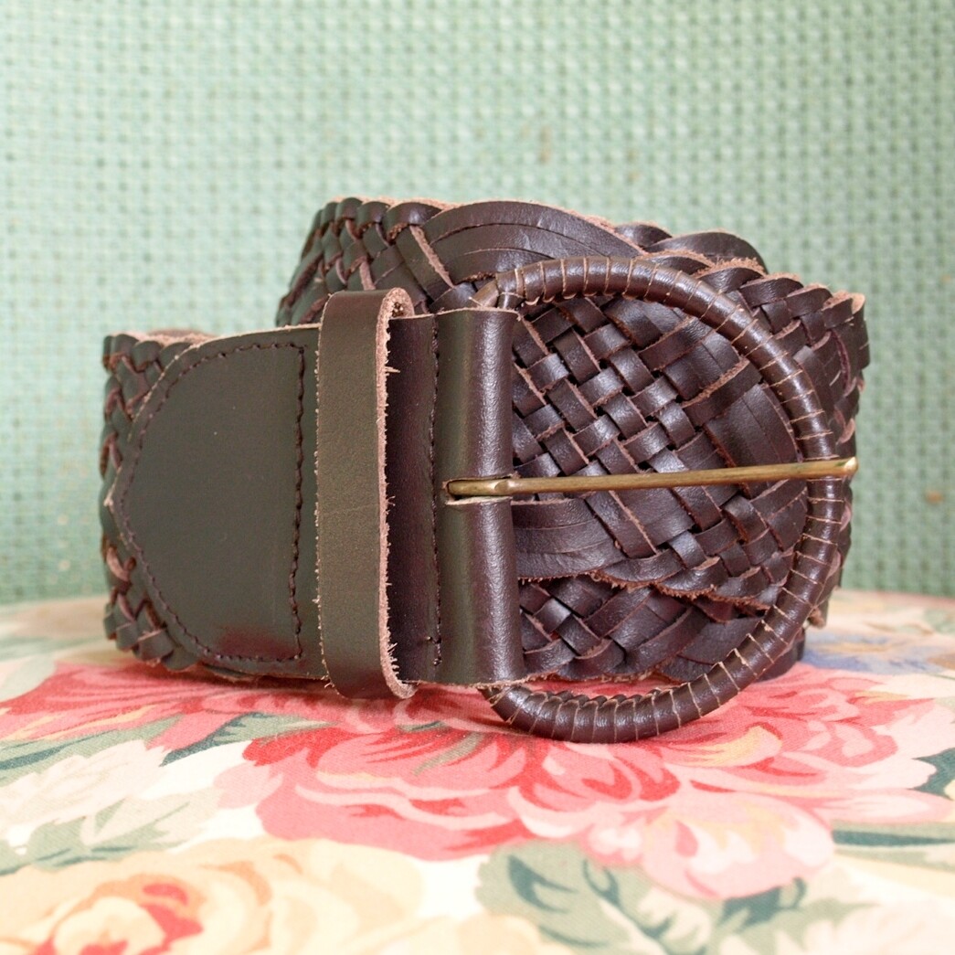 Ladies Wide Brown Woven Leather Belt by Topshop M/L