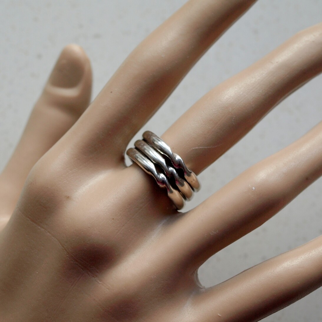 Ladies Solid Silver Wide Triple Twist Band Ring Size P 8g