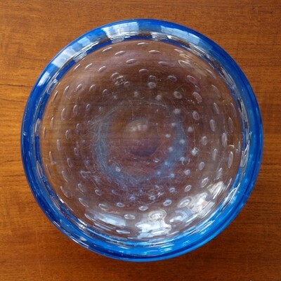 Large Heavy Vintage 50s Whitefriars Blue Bubble Glass Bowl