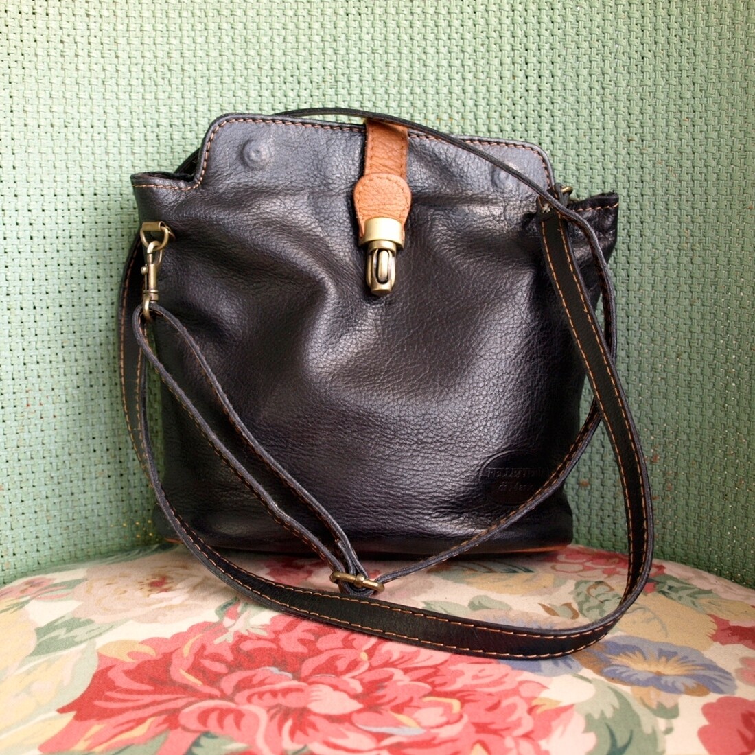 Ladies Small Italian Black Leather Crossbody Bag
