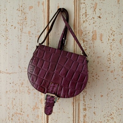 Ladies Italian Purple Croc Print Leather Saddle Bag by Sienna De Luca
