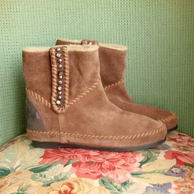 Ladies Italian Tan Brown Suede Flat Moccasin Boots by Coral Blue 4-37
