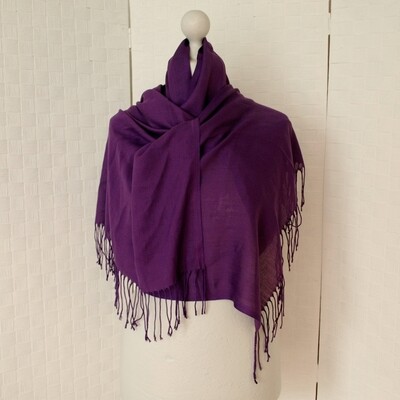 Ladies Purple Turkish Pashmina Fringed Rectangle Shawl