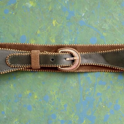 Ladies Vintage 80s Green Leather & Suede Belt by Otto Glanz - Small