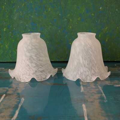 Pair of Vintage Dappled White Ruffled Glass Lampshades