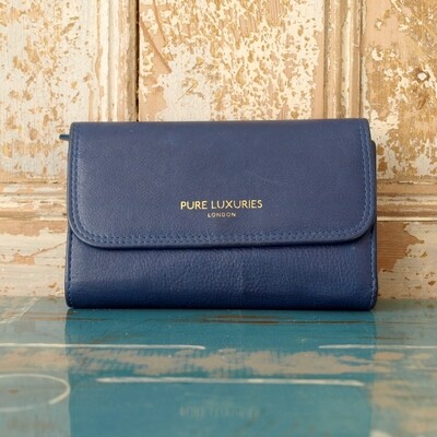 Large Ladies Blue Leather Purse by Pure Luxuries