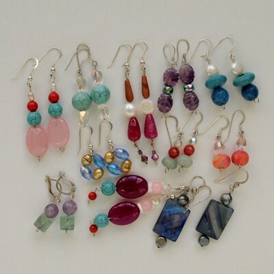 11 Pairs of Upcycled Dangly Earrings 925 Silver & Gemstones