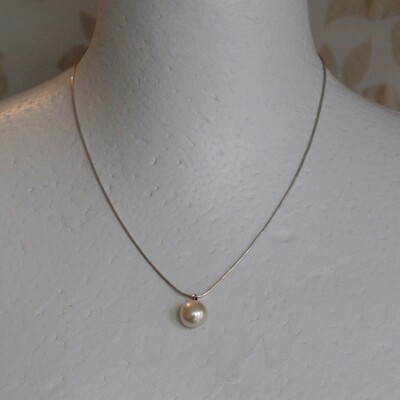 Solid 925 Silver Snake Chain & Pearl Pendant Necklace