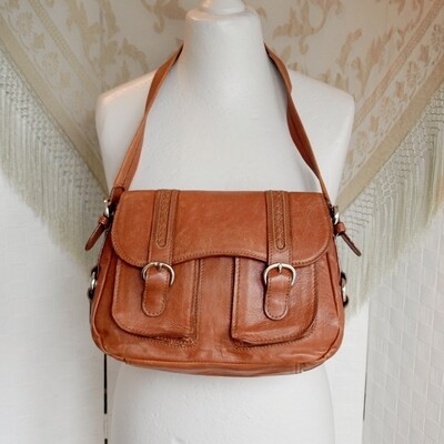 Ladies 70s Style Hidesign Tan Leather Shoulder Bag