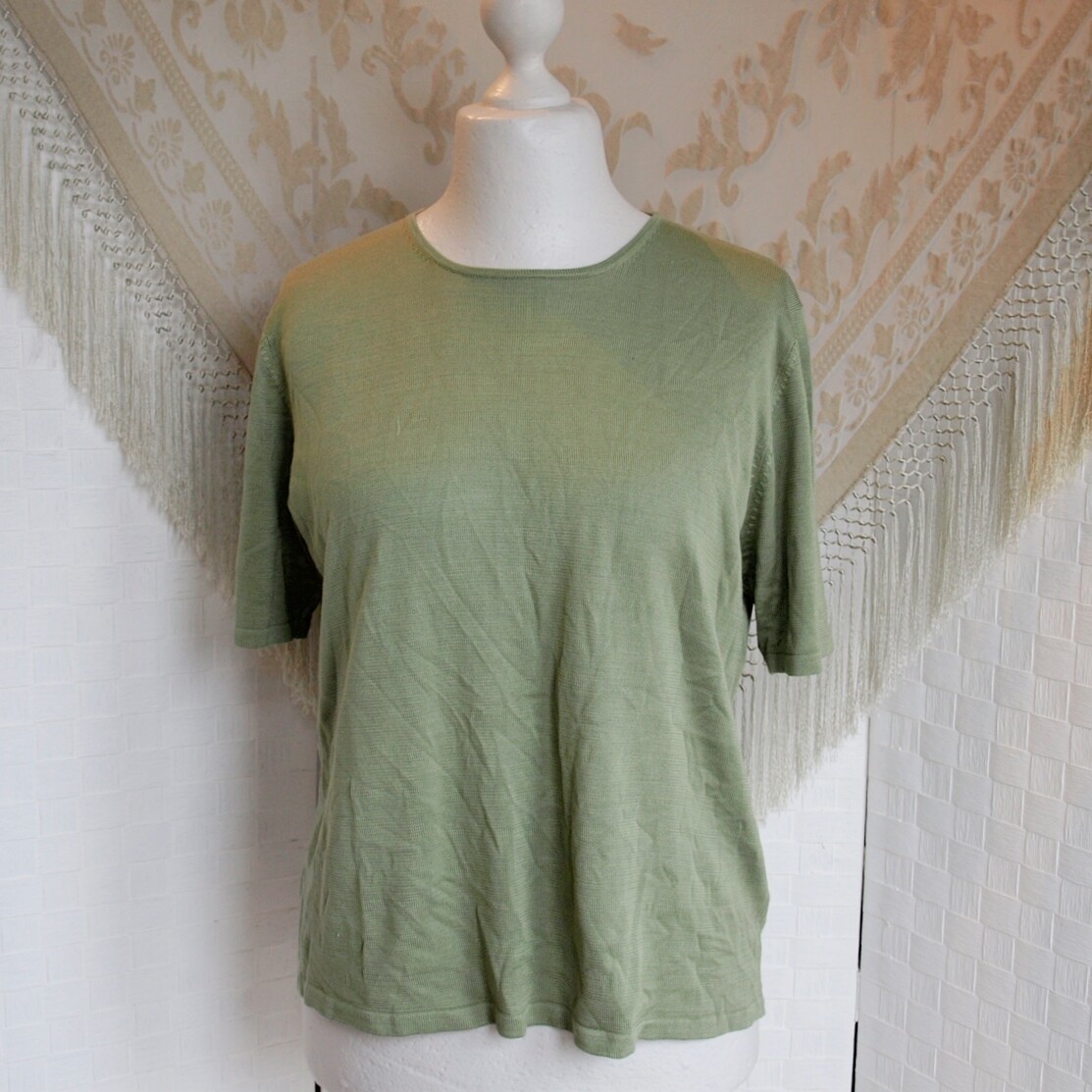 Ladies Olive Green Short Sleeve Silk Jumper 16
