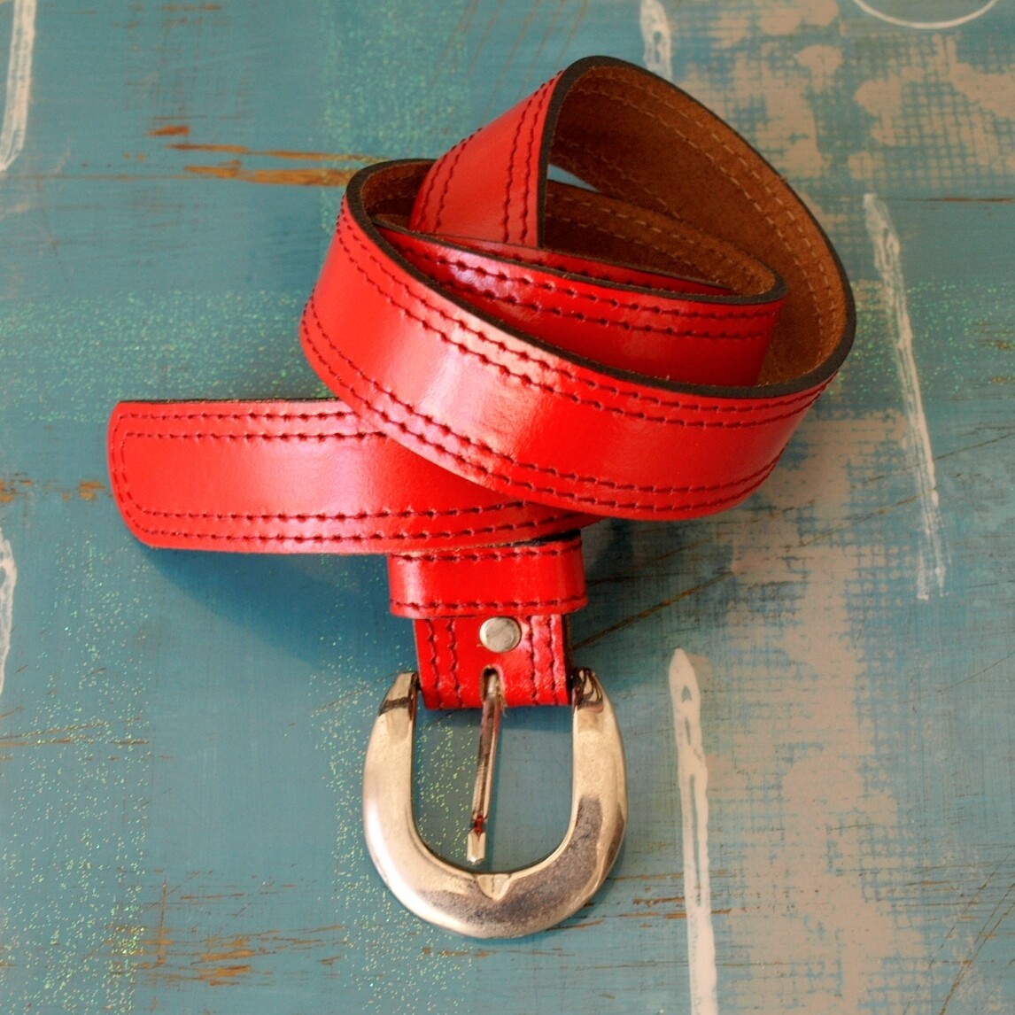 Ladies Shiny Red Leather Belt - 14-18