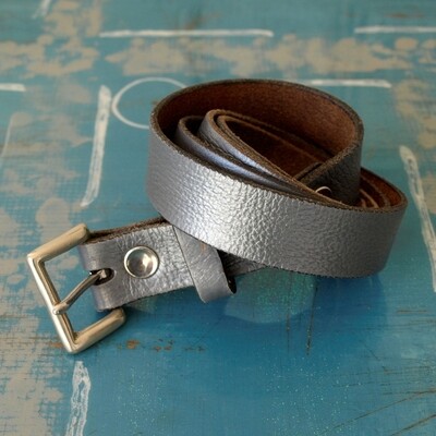 Ladies Vintage Pewter Leather Belt - 14-16