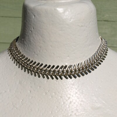 Vintage West Germany Silvertone Metal Herringbone Necklace