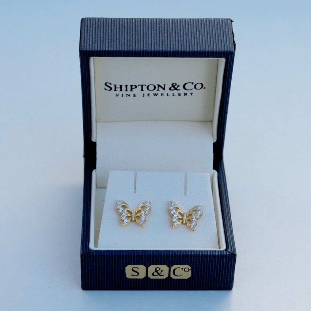 Shipton & Co Gold Plated 925 Silver & CZ Butterfly Earrings
