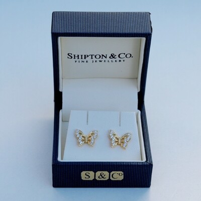 Shipton & Co Gold Plated 925 Silver & CZ Butterfly Earrings