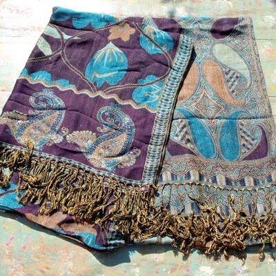 Two Similar Blue & Purple Warm Rectangle Shawls or Wraps