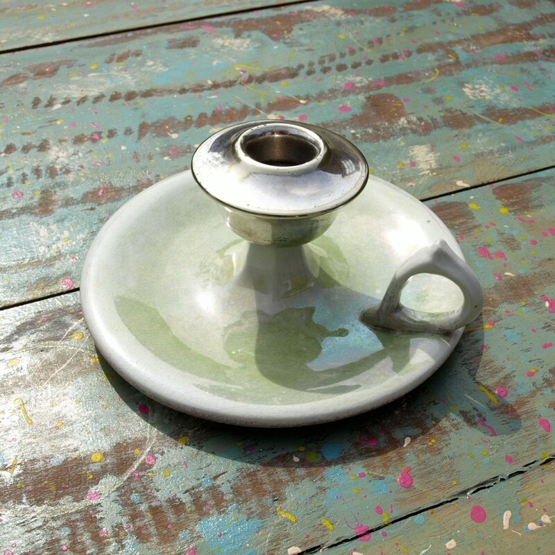 Vintage Green Ceramic Chameleon Ware Clews &amp; Co Chamberstick